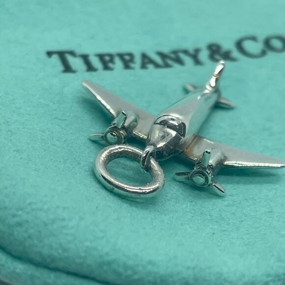 Tiffany & Co. Sterling Silver Airplane Pendant Charm Aircraft Plane w/ Pouch - Picture 4 of 12